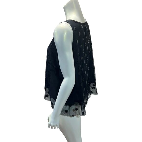 LOFT Black Sequin Polka Dot Sheer Layer Tank Top Party Evening Wear Large - Picture 14 of 14